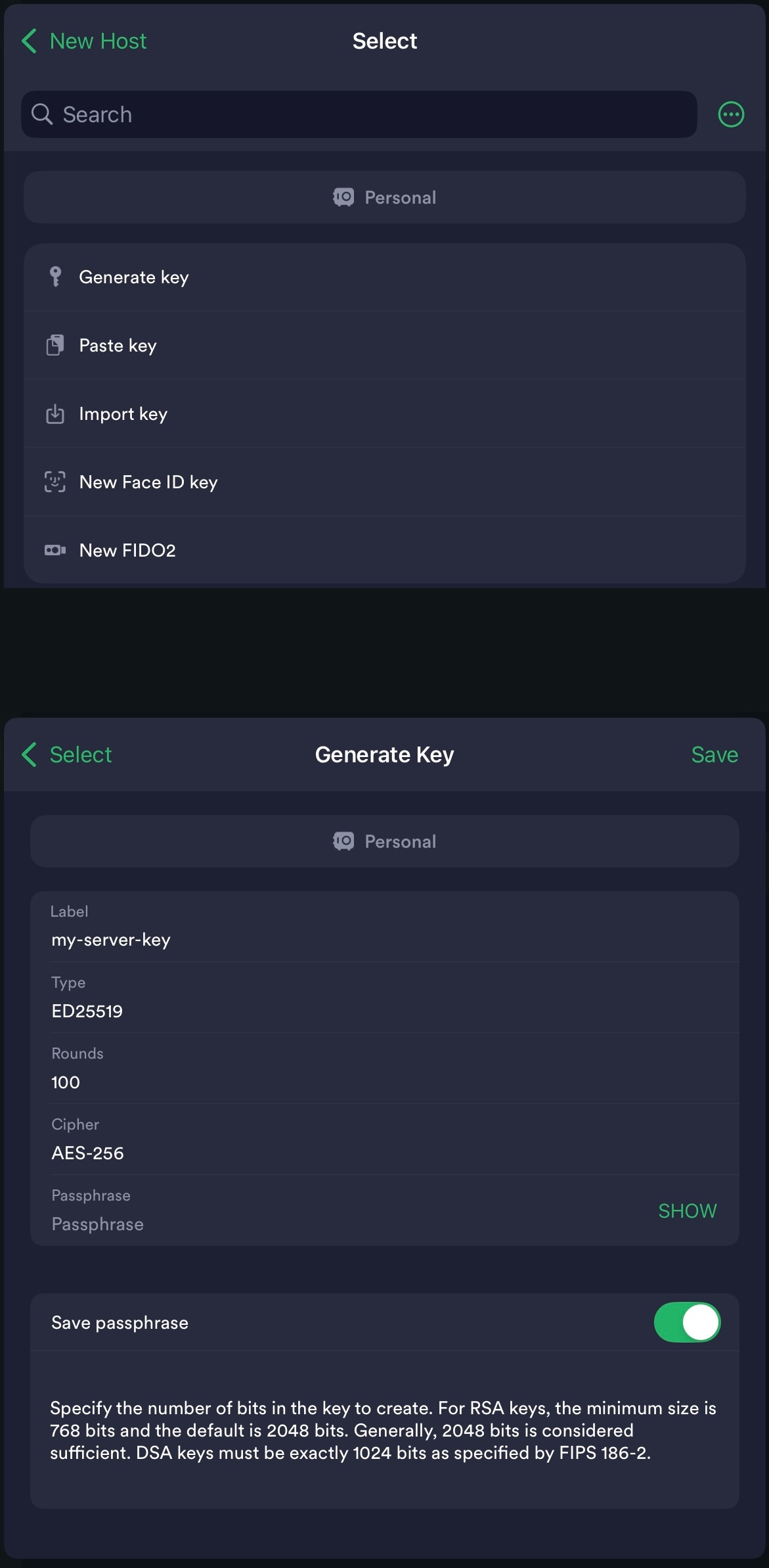 \”Generate Key\“ window