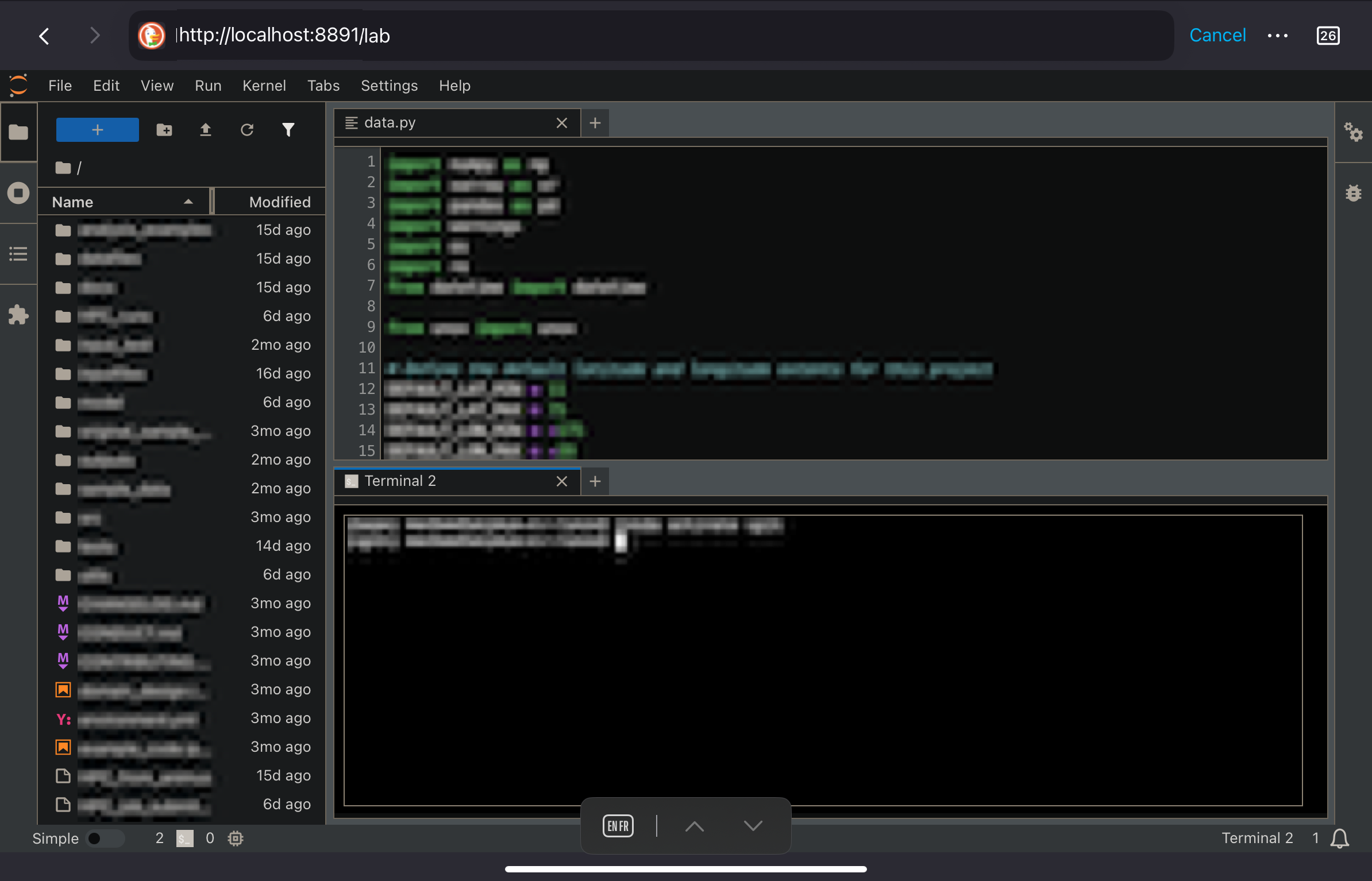 A tiled workspace in JupyterLab